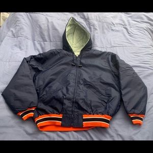 DeLong nylon jacket- navy blue/orange UVA/Bears/Tigers colors. Large. NWOT